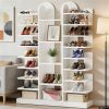 Wooden shoe rack, independent, with open storage, shelf, display rack, display stands