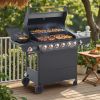6 Burner BBQ Propane Gas Grill with Side Burner 72000 BTU Output Stainless Steel Barbecue Grill with Cast Iron Grates and Side Tables for Outdoor Coo