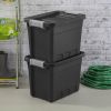 7.5 Gallon Stacker Tote, Durable Plastic Bin with Latch Lid, Black, 6 Pack
