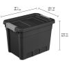 7.5 Gallon Stacker Tote, Durable Plastic Bin with Latch Lid, Black, 6 Pack