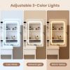 Vanity Desk with Sliding Mirror and Lights, Makeup Vanity Set with 4 Drawers, Stool, Open Shelves, 3 Color Adjustable Lighting Modes, Makeup Dressing