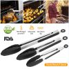 3Pcs Kitchen Tongs Stainless Steel Locking Food Tongs with Silicon Tips BPA Free Non-Stick BBQ Cooking Grilling Locking Food Tongs High Heat Resistan