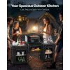 Camping Kitchen Table, Outdoor Camp Cooking Table, Aluminum Portable Cook Station with 3 Storage Cupboard, Carrying Bag, Detachable Windscreen, Quick