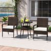 3-Piece Patio Furniture Set PE Rattan Wicker Chairs with Tempered Glass Top Table