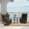 3 Pieces Patio Furniture Set PE Wicker Swivel Glider Chairs with 2-Tier Side Table and Cushions