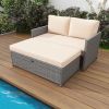 Outdoor Rattan Daybed Wicker Loveseat with 31 Gallon Storage Ottoman
