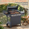 6 Burner BBQ Propane Gas Grill with Side Burner 72000 BTU Output Stainless Steel Barbecue Grill with Cast Iron Grates and Side Tables for Outdoor Coo