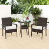 3-Piece Patio Furniture Set PE Rattan Wicker Chairs with Tempered Glass Top Table