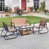 4 Pieces Patio Furniture Set with Rocking Bistro Chairs and Breathable Mesh Fabric