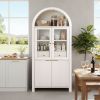 71" Fluted Tall Arched Pantry Cabinet with Adjustable Shelves, Elegant Display Storage with Hidden Drawer & Glass Door for Kitchen, Living Room, Dini