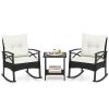 3 Pieces Outdoor Rattan Rocking Chairs Set with 2-Tier Side Table for Garden Backyard