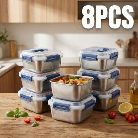 Yakimoto 2/4/6/8/10 PCS Extra-Large Stainless Steel Food Storage Containers With Blue Lids - Deep Design, Airtight Seal, Perfect For Refrigerator Org (Quantity: 8PCS)
