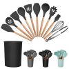 11Pcs Silicone Cooking Utensil Set Heat Resist Wooden Handle Silicone Spatula Turner Ladle Spaghetti Server Tongs Spoon Egg Whish Kitchenware Set w/