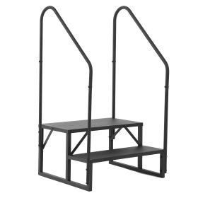 Hot Tub Steps Outdoor, RV Steps with Handrail, Portable RV Stairs 2/3/4/5 Step, Heavy Duty Truck Camper Steps Ladders for Travel Trailers, 5th Wheel, (size: 2 step 2 handrails)