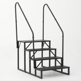 Hot Tub Steps Outdoor, RV Steps with Handrail, Portable RV Stairs 2/3/4/5 Step, Heavy Duty Truck Camper Steps Ladders for Travel Trailers, 5th Wheel, (size: 4 step 2 handrails)