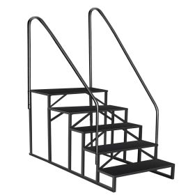 Hot Tub Steps Outdoor, RV Steps with Handrail, Portable RV Stairs 2/3/4/5 Step, Heavy Duty Truck Camper Steps Ladders for Travel Trailers, 5th Wheel, (size: 5 step 2 handrails)