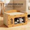 Indoor cat scratching board house, sturdy frame 2-in-1 cat furniture, resting bed and scratching post, large cardboard cat hiding place with teasing