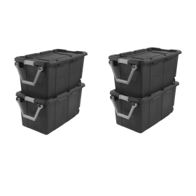 Large Wheeled Industrial Storage Bin, 40 Gallon Rugged Plastic Storage Tote with Latch Lid and Pull Handle, 2 Pack (pack size: 4 Pack, Color: Gray)