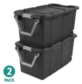 Large Wheeled Industrial Storage Bin, 40 Gallon Rugged Plastic Storage Tote with Latch Lid and Pull Handle, 2 Pack (pack size: 2 Pack, Color: Gray)