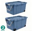 Large Wheeled Industrial Storage Bin, 40 Gallon Rugged Plastic Storage Tote with Latch Lid and Pull Handle, 2 Pack