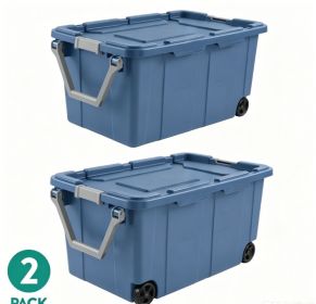 Large Wheeled Industrial Storage Bin, 40 Gallon Rugged Plastic Storage Tote with Latch Lid and Pull Handle, 2 Pack (pack size: 2 Pack, Color: Blue)