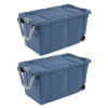 Large Wheeled Industrial Storage Bin, 40 Gallon Rugged Plastic Storage Tote with Latch Lid and Pull Handle, 2 Pack