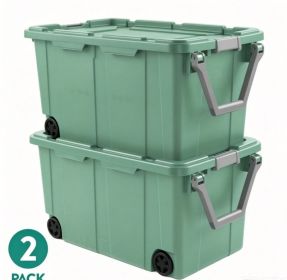Large Wheeled Industrial Storage Bin, 40 Gallon Rugged Plastic Storage Tote with Latch Lid and Pull Handle, 2 Pack (pack size: 2 Pack, Color: Green)