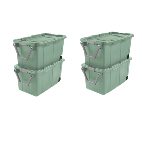 Large Wheeled Industrial Storage Bin, 40 Gallon Rugged Plastic Storage Tote with Latch Lid and Pull Handle, 2 Pack (pack size: 4 Pack, Color: Green)
