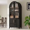 71" Tall Arched Kitchen Pantry Cabinet with Door Shelves, Farmhouse Kitchen Storage Cabinet with Open & Adjustable Shelves, Hidden Drawer & Glass Doo