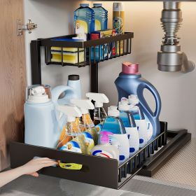 1/2pcs kitchen rack for sink organization and storage, under sink organization, sliding pull-out cabinet organization rack, metal sliding drawer, for (Color: black-1pc)
