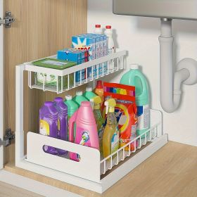 1/2pcs kitchen rack for sink organization and storage, under sink organization, sliding pull-out cabinet organization rack, metal sliding drawer, for (Color: white-1pc)