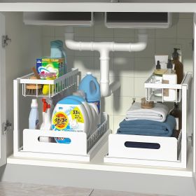 1/2pcs kitchen rack for sink organization and storage, under sink organization, sliding pull-out cabinet organization rack, metal sliding drawer, for (Color: white-2pcs)