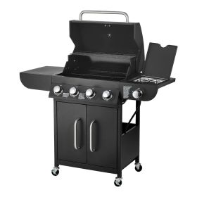 Gas Grill, 4 Burner Propane Gas Grill with Side Burner, 425 SQ.In Grilling Area, Carbon Steel Enamel Grates, Outdoor 52,000 BTU Patio Garden BBQ Gril (Burner BTU: 10000 BTU x 4)