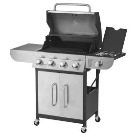 Gas Grill, 4 Burner Propane Gas Grill with Side Burner, 425 SQ.In Grilling Area, Carbon Steel Enamel Grates, Outdoor 52,000 BTU Patio Garden BBQ Gril (Burner BTU: 12000 BTU x 4)