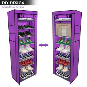 Room-saving 10-Layers 9 Lattices Non-woven Fabric Shoe Rack Black (Color: Purple)