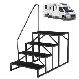 Hot Tub Steps Outdoor, RV Steps with Handrail, Portable RV Stairs 2/3/4/5 Step, Heavy Duty Truck Camper Steps Ladders for Travel Trailers, 5th Wheel, (size: 4 Steps)