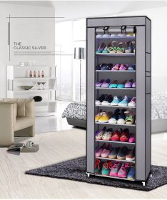 Room-saving 10-Layers 9 Lattices Non-woven Fabric Shoe Rack Black (Color: Grey)