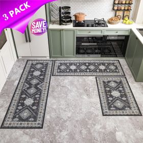 Kitchen Rug Sets 3 Piece with Runner Non Slip Kitchen Rugs and Mats Washable Kitchen Mats for Floor Thick Kitchen Floor Mat Carpet Runner Rugs for Ha (Color: Gray)
