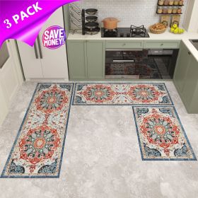 Kitchen Rug Sets 3 Piece with Runner Non Slip Kitchen Rugs and Mats Washable Kitchen Mats for Floor Thick Kitchen Floor Mat Carpet Runner Rugs for Ha (Color: Mixed)