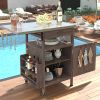 40.5" Outdoor Grill Cart with Stainless Steel Top, Solid Wood Outdoor Storage Cabinet with Drop Leaf, One Drawer, Towel Rack, Rolling Kitchen Cart wi