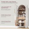 71" Tall Arched Kitchen Pantry Cabinet with Door Shelves, Farmhouse Kitchen Storage Cabinet with Open & Adjustable Shelves, Hidden Drawer & Glass Doo