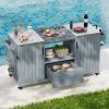 66.5" Outdoor Kitchen Island for Big Green Egg Grills, Solid Wood Outdoor Grill Cart for Tabletop Grill with Stainless Steel Top, Drawer, Compatible