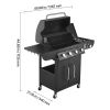 Gas Grill, 4 Burner Propane Gas Grill with Side Burner, 425 SQ.In Grilling Area, Carbon Steel Enamel Grates, Outdoor 52,000 BTU Patio Garden BBQ Gril