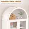 71" Fluted Tall Arched Pantry Cabinet with Adjustable Shelves, Elegant Display Storage with Hidden Drawer & Glass Door for Kitchen, Living Room, Dini
