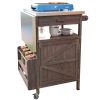 40.5" Outdoor Grill Cart with Stainless Steel Top, Solid Wood Outdoor Storage Cabinet with Drop Leaf, One Drawer, Towel Rack, Rolling Kitchen Cart wi
