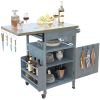 40.5" Outdoor Grill Cart with Stainless Steel Top, Solid Wood Outdoor Storage Cabinet with Drop Leaf, One Drawer, Towel Rack, Rolling Kitchen Cart wi