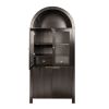 71" Fluted Tall Arched Pantry Cabinet with Adjustable Shelves, Elegant Display Storage with Hidden Drawer & Glass Door for Kitchen, Living Room, Dini