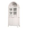 71" Fluted Tall Arched Pantry Cabinet with Adjustable Shelves, Elegant Display Storage with Hidden Drawer & Glass Door for Kitchen, Living Room, Dini