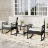 3 Pieces Outdoor Rattan Rocking Chairs Set with 2-Tier Side Table for Garden Backyard