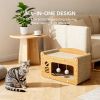 Indoor cat scratching board house, sturdy frame 2-in-1 cat furniture, resting bed and scratching post, large cardboard cat hiding place with teasing